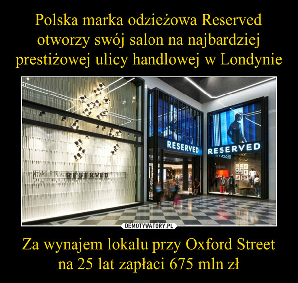 Polska marka odzieżowa Reserved otworzy swój salon na najbardziej prestiżowej ulicy handlowej w Londynie Za wynajem lokalu przy Oxford Street na 25 lat zapłaci 675 mln zł
