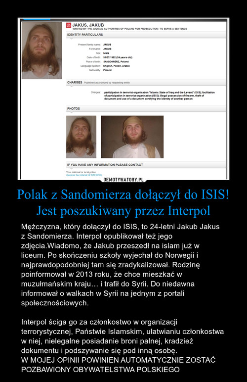 Polak z Sandomierza dołączył do ISIS! Jest poszukiwany przez Interpol