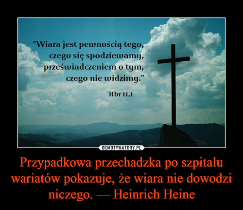 Przypadkowa przechadzka po szpitalu wariatów pokazuje, że wiara nie dowodzi niczego. — Heinrich Heine