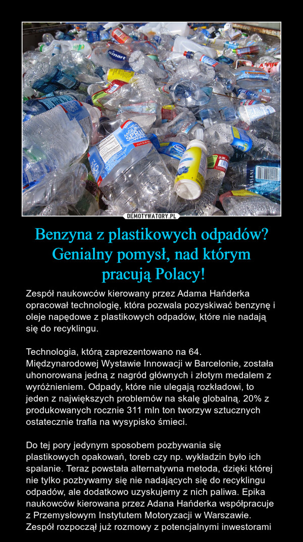 Benzyna z plastikowych odpadów? Genialny pomysł, nad którym
 pracują Polacy!