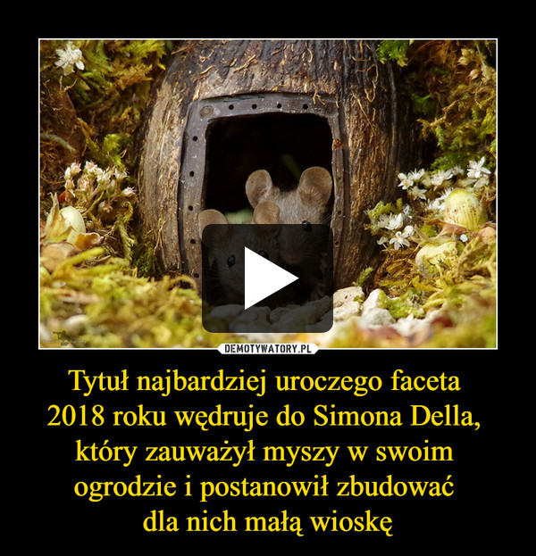 Tytuł najbardziej uroczego faceta 2018 roku wędruje do Simona Della, który zauważył myszy w swoim ogrodzie i postanowił zbudować dla nich małą wioskę –  