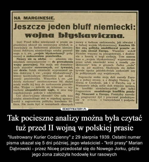 Tak pocieszne analizy można była czytać tuż przed II wojną w polskiej prasie