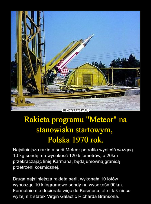 Rakieta programu "Meteor" na stanowisku startowym, 
Polska 1970 rok.