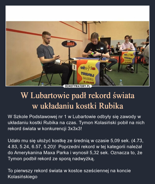 W Lubartowie padł rekord świata
w układaniu kostki Rubika