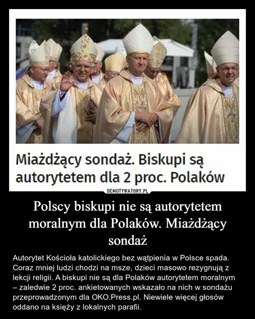 Polscy biskupi nie są autorytetem moralnym dla Polaków. Miażdżący sondaż