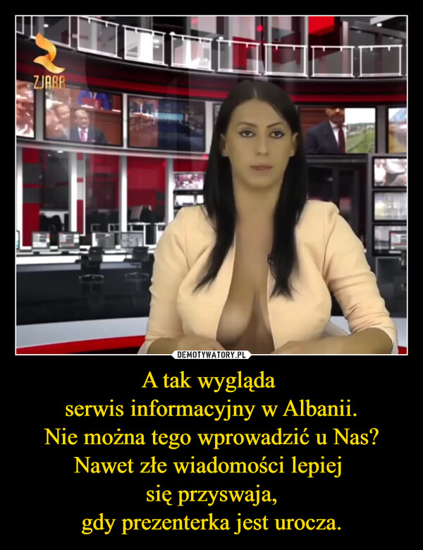 A tak wygląda serwis informacyjny w Albanii.Nie można tego wprowadzić u Nas? Nawet złe wiadomości lepiej się przyswaja,gdy prezenterka jest urocza. –  