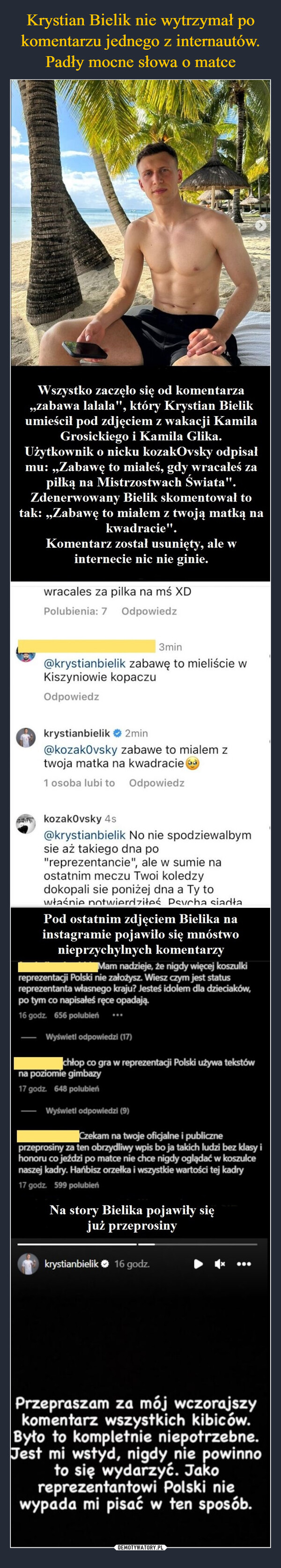 Krystian Bielik nie wytrzymał po komentarzu jednego z internautów. Padły mocne słowa o matce