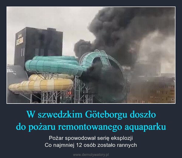 W szwedzkim Göteborgu doszłodo pożaru remontowanego aquaparku – Pożar spowodował serię eksplozjiCo najmniej 12 osób zostało rannych ||